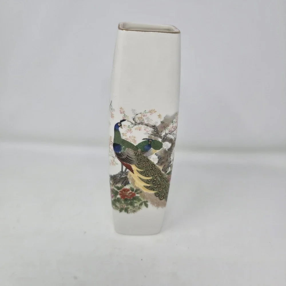 Vintage Crackle‎ Vase Yamaji Japan Peacock Birds 9.5